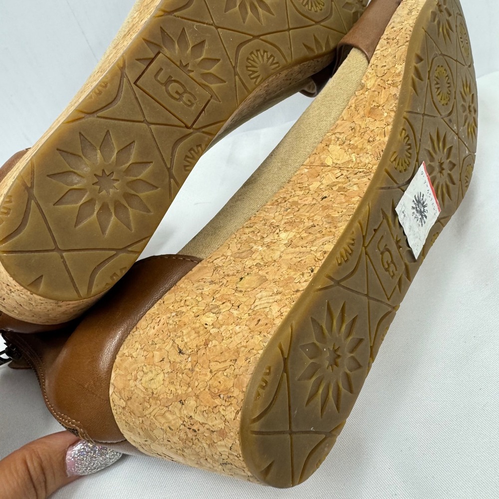 UGG Women Brown Leather Cork Wedge Ankle Strap Sandals 1102674 Size 9.5 - Picture 13 of 14